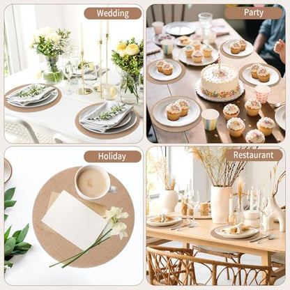 24 Pcs 11.8 Inch Burlap Round Placemats Bulk, Natural Table Mats - color: Beige