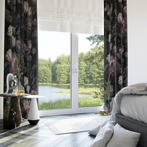 Gothic Black Pink Floral Blackout Curtains 2 Panels 52Wx96L Inch - color: Black&pink, size: 52"W x 96"L (Pack of 2)