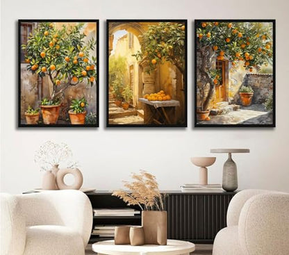 Orange Tree Framed Wall Art, 3 Piece Mediterranean Set, 12x16 Inch - color: Kumquat, size: 12x16 inch