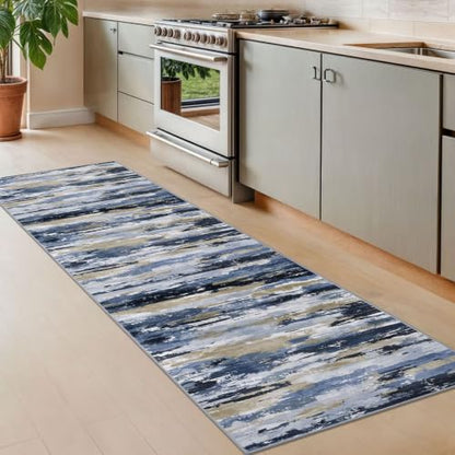 Abstract Washable 2x8 Runner Rug Non Slip Runners for Hallway - color: Navy / Blue / Taupe, size: 2' x 8' (Runner)