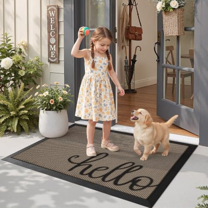 LUMI Outside Welcome Door Mat 36x59, Non-Slip Durable Rubber Easy Clean - color: Hello, size: 36"x59"