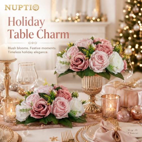NUPTIO Flower Balls for Table Centerpieces: Dusty Pink & White Fake Flowers - color: Dusty Rose & White, size: 2 Pcs