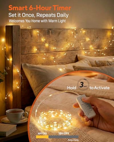 6 Pack USB Rechargeable Twinkle Fairy Lights with Timer - color: Warm White