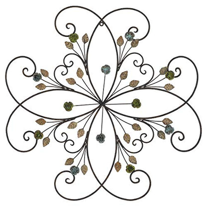 KUWIVO Lechesis 24" Metal Flower Scroll Wall Art Decor Sculptures with Rust Leaf for Living Room Bedroom