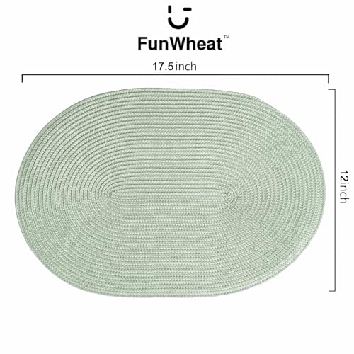 FunWheat Oval Braided Placemats Set of 6 Table Mats for Dining Tables Washable Heat Resistant Place mats for Daily Use 12X17.5 Inch(Oval Fog Green, 6pcs) - color: Fog Green, size: 6pcs