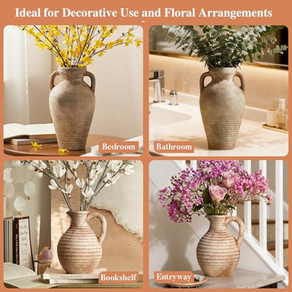 Ceramic Vase with Handles,11 inch Tall Brown Terracotta Vase - size: 11 Inch-brown-rustic