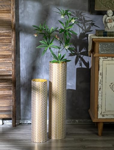 Sziqiqi Tall Gold Floor Vase, Metal Floor Standing with Woven Texture, 2Pcs - color: Gold