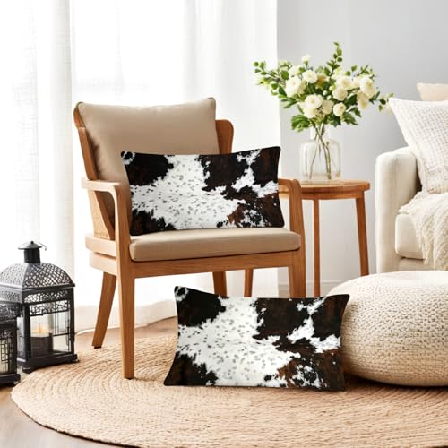 Black Brown White 12X20 Lumbar Throw Pillow Covers Cow Print - color: Cow Skin