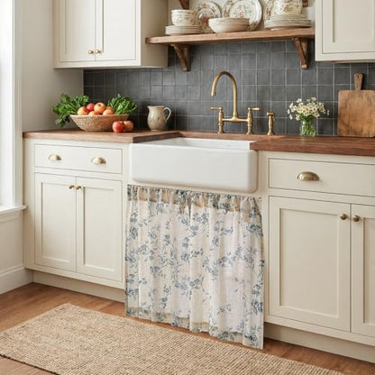 jinchan Floral Linen Kitchen Tier Curtains, 24 Inch, 2 Panels, Blue - color: Alisa Blue, size: 26"W x 24"L (Pack of 2)