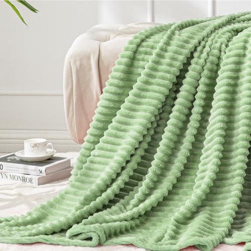 BEDELITE 3D Ribbed Apple Green Fleece Throw Blanket for Couch, 50x60 Inch - color: Apple Green, size: Throw(50"x60")