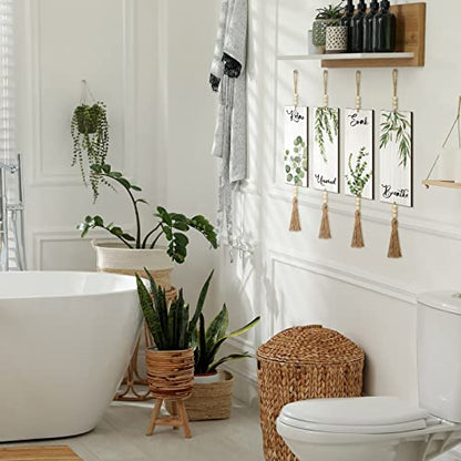 Qunclay 4 Pcs Boho Bathroom Wall Decor Relax Soak Unwind,Green,Plant - color: Green