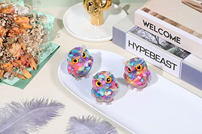 Jovivi 2.5" Rainbow Shell Crystal Owl Statue Carved Resin Figurines - color: Rainbow Shell
