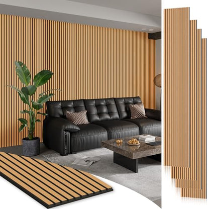 SMARTSTANDARD 4 Pack 106" x 12.6" Wood Slat Wall Panels, Light Brown - color: Light Brown, size: 106" x 50.4"