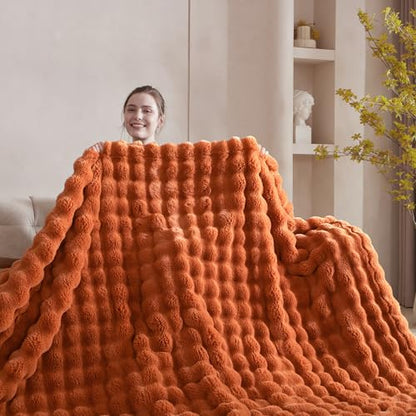 50"x60" Ultra-Soft Fuzzy Faux Fur Throw Blanket, Rust - color: Bubble Rust, size: Throw (50" x 60")