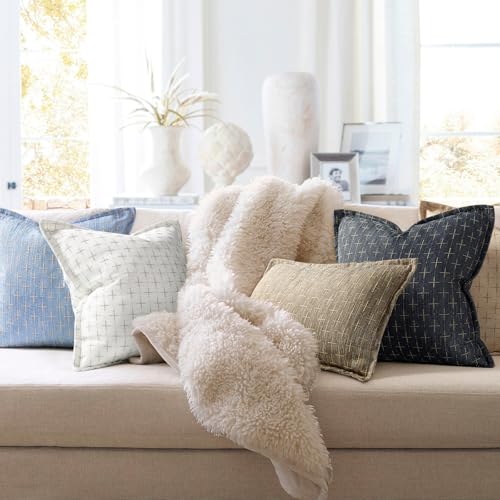 ZWJD Pillow Covers 18x18 Set of 2 Soft Polyester Textured Pillow Covers with Stylish Flange Edge Cozy Farmhouse Throw Pillows for Couch Bed Sofa Living Room - color: Blue, size: 18" x 18" (Pack of 2)