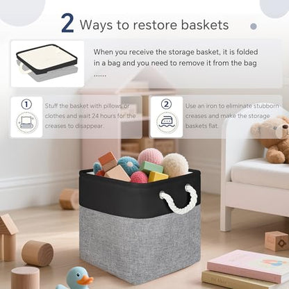FinishingBo 11 inch Cube Storage Bin with Handles 6 Pack - color: Black/Grey-6 Pack