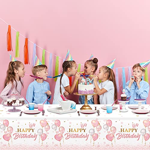 3 Pieces Pink Rose Gold Tablecloth for Rose Gold Birthday Decoration Plastic Disposable Party Table Covers for Rectangle Tables Girl Women Parties Happy Birthday Wedding Party Favors, 54 x 108 Inches - style: Pink