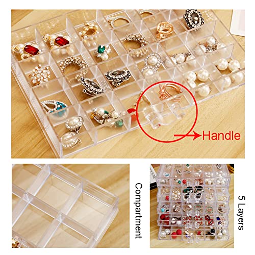 YUFONG Earring Storage Box Organizer 5 Drawers with 120 Small Compartments - color: Clear
