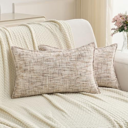 FUTEI Pack of 2 Tweed Chenille Throw Pillow Covers 12x20 Inch, Beige Brown - color: Beige Brown, size: 20" x 12" (Pack of 2)
