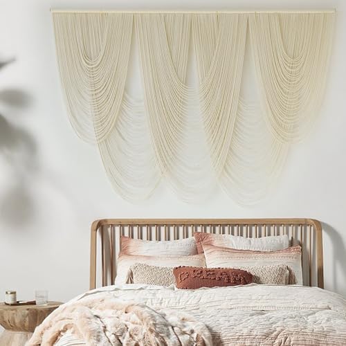 Macrame Wall Hanging Yarn Art Fiber Craftsmanship Tapestry 57"W*41"L - color: Ivory