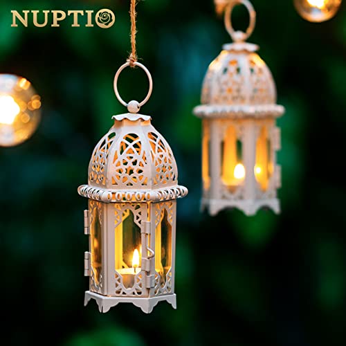 NUPTIO 2 Pcs Moroccan White Candle Lantern, Small Tealight Holders - color: White, size: 2 Pcs Small Size