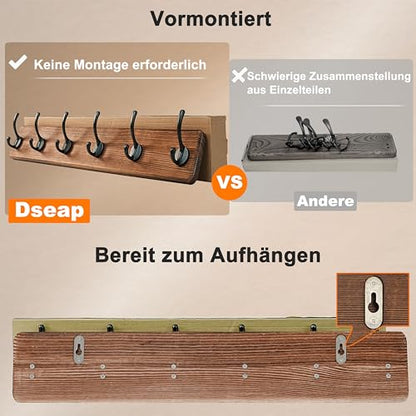 Dseap Coat Rack Wall: 38-1/4" Long, Patented, Heavy-Duty, 10-Double-Hooks Wooden Wall Mounted Coat Rack Coat Hanger Hook Rail for Winter Coats Hat Jacket Clothing, Black - color: Black, size: L=38.3"(1pcs)