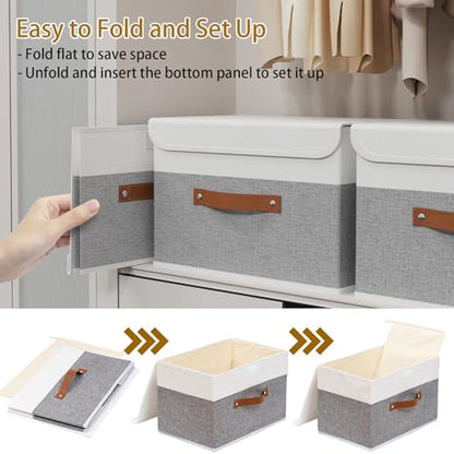 Yawinhe Collapsible Storage Bins,White/Grey,13.0x9.0x7.9in,1-Pack - color: White/Grey, size: M/(1 Pack)