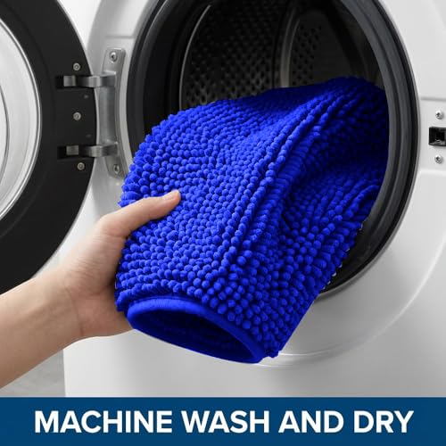 Bathroom Rugs Sets 2 Piece,Super Absorbent Chenille Bath Mats and U-Shaped Toilet Rug,Strong PVC Non Slip Backing,Microfiber Washable Dry Quickly Bath Mats for Bathroom(20"x32"+20"x20"U, Royal Blue) - color: Royal Blue
