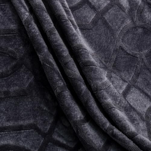 Soft Cozy Fleece Queen Size Blanket, 90x90 Inches – Lightweight Plush Blanket for Bed, Fuzzy 3D Jacquard Design - Dark Grey - color: Dark Grey, size: Queen (90" x 90")