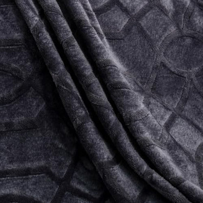 Soft Cozy Fleece Queen Size Blanket, 90x90 Inches – Lightweight Plush Blanket for Bed, Fuzzy 3D Jacquard Design - Dark Grey - color: Dark Grey, size: Queen (90" x 90")