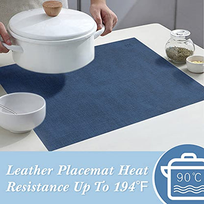 SUEH DESIGN Leather Placemats Table Mats Set of 6, Navy Blue & Light Blue - color: A: Navy Blue & Light Blue