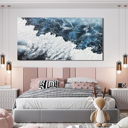 Blue White Wall Art Abstract Canvas Wall Pictures for Living Room 20"x40" - color: XY-01B, size: 40"L x 20"W