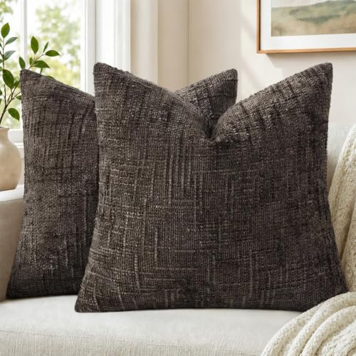 Pallene Dark Brown Textured Chenille Throw Pillow Covers 16x16 Set of 2 - color: Dark Brown, size: 16" x 16" (Pack of 2)