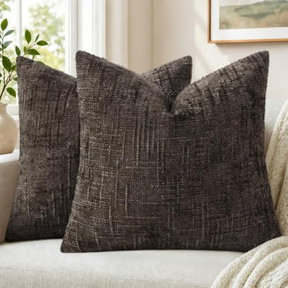 Pallene Dark Brown Textured Chenille Throw Pillow Covers 22x22 Set of 2 - color: Dark Brown, size: 22" x 22" (Pack of 2)