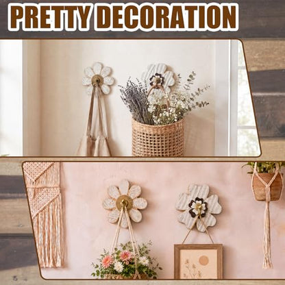 AceOrbit 2 Pcs Farmhouse Boho Flower Coat Hooks Distressed Wooden Wall Hook