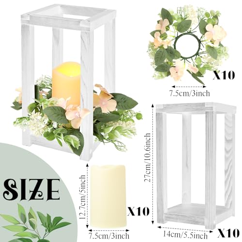 Hushee 30 Pcs Wooden Wedding Lantern Centerpiece Candles Wreaths Set,Yellow - color: Yellow