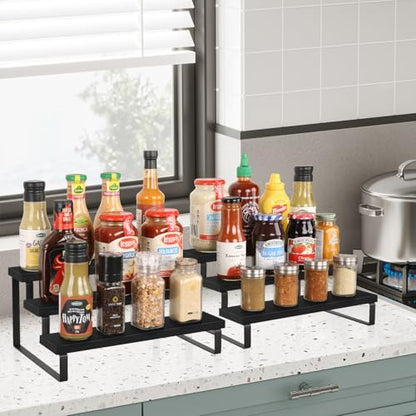 YINMIT Wooden Display Riser Stand, Tiered Perfume and Cologne Organizer Stand, 3 Tier Spice Rack Organizer, Rustic Display Shelf for Candles (3 Tier,2Pack,Black) - color: 3 Tier,2 Pack,Black