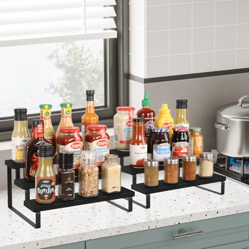 YINMIT Wooden Display Riser Stand, Tiered Perfume and Cologne Organizer Stand, 3 Tier Spice Rack Organizer, Rustic Display Shelf for Candles (3 Tier,2Pack,Black) - color: 3 Tier,2 Pack,Black