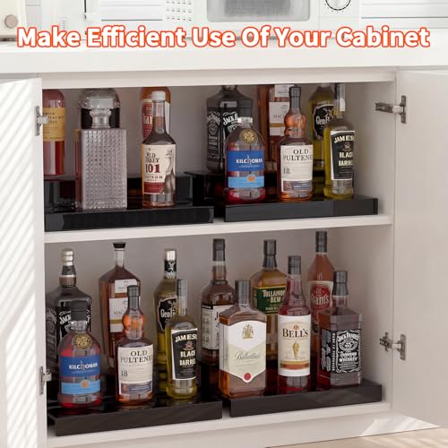 JUESHA 2 Tier Liquor Bottle Display Shelf - color: Black