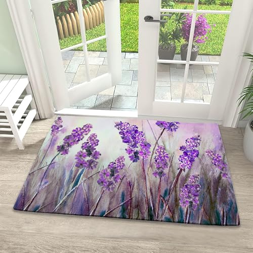 Welcome Mats Vintage Lavender Indoor Front Door Mats for Home Entrance, Super Non-Slip Floor Mats for Home Entryway, Outdoor Welcome Mat, Easy Clean, 17x 30 inch - color: Elegant Purple Flowers