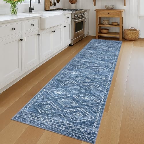 KILOCOCO Washable Runner Rug 2.6x12 ft Runner for Hallway, Stonewashed Blue - color: Stonewashed Blue, size: 2'7" x 12' (Runner)