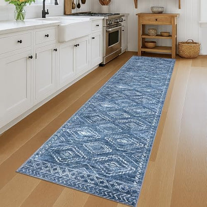 KILOCOCO Washable Runner Rug 2.6x12 ft Runner for Hallway, Stonewashed Blue - color: Stonewashed Blue, size: 2'7" x 12' (Runner)