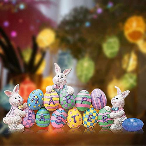 Gonetre Hand Painted Easter Eggs Bunny Tabletop Decor,Bunny Rejoice Table Top Centerpieces,Spring Easter Bunny Eggs Decorations Easter Indoor Home Decor Easter Eggs