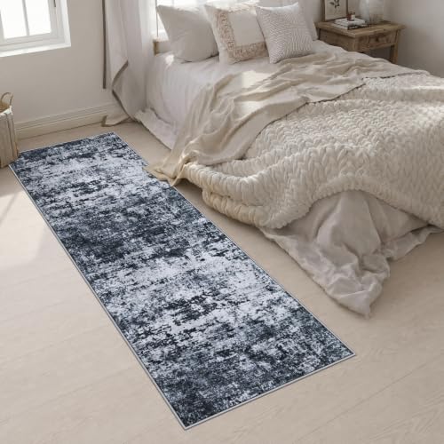 2.6x10 Washable Runner Rug:Modern Abstract Indoor Carpet Black - color: Black, size: 2'6" x 10' (Rectangular)