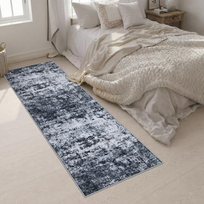 2.6x10 Washable Runner Rug:Modern Abstract Indoor Carpet Black - color: Black, size: 2'6" x 10' (Rectangular)