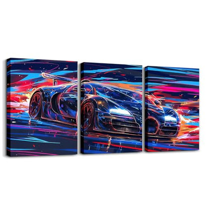 Feelyou Race Car Wall Art 12" x 16" x 3 - color: Grey Violet