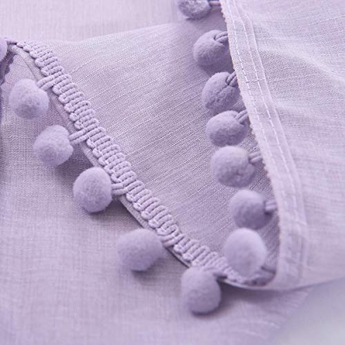 Pom Pom Sheer Curtains for Bedroom 52x95" Linen Textured Voile Drapes Lilac - color: Lilac, size: 52"W x 95"L (Pack of 2)