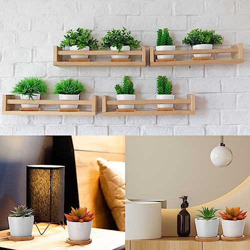 Hsei 24 Pack 2.5 Inch Mini Ceramic Succulent Pots with Bamboo Trays, White