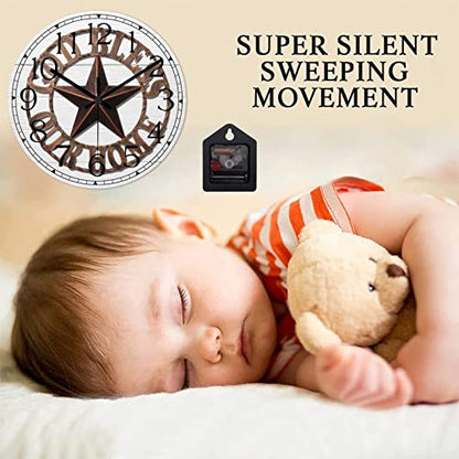 Round Farmhouse Wall Clock Western Texas Star Country Style Wood Clock Quiet Non-Ticking Battery Operated Easy to Read Classic Wall Art Analog Clock for Living Room Kitchen Bathroom 10 Inch - color: Style-1, size: 10in