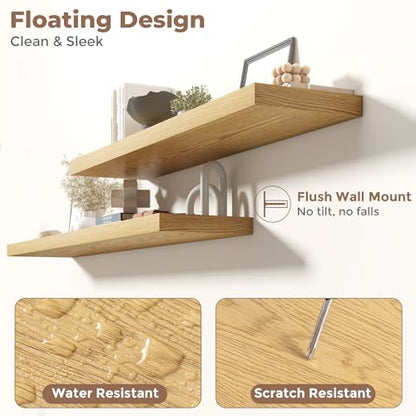 72 Inch Floating Shelves, 12"Deep Wall Shelf, 80 Lbs Capacity, Oak, 2pcs - color: Oak, size: 72"Wx12"Dx1.5"H